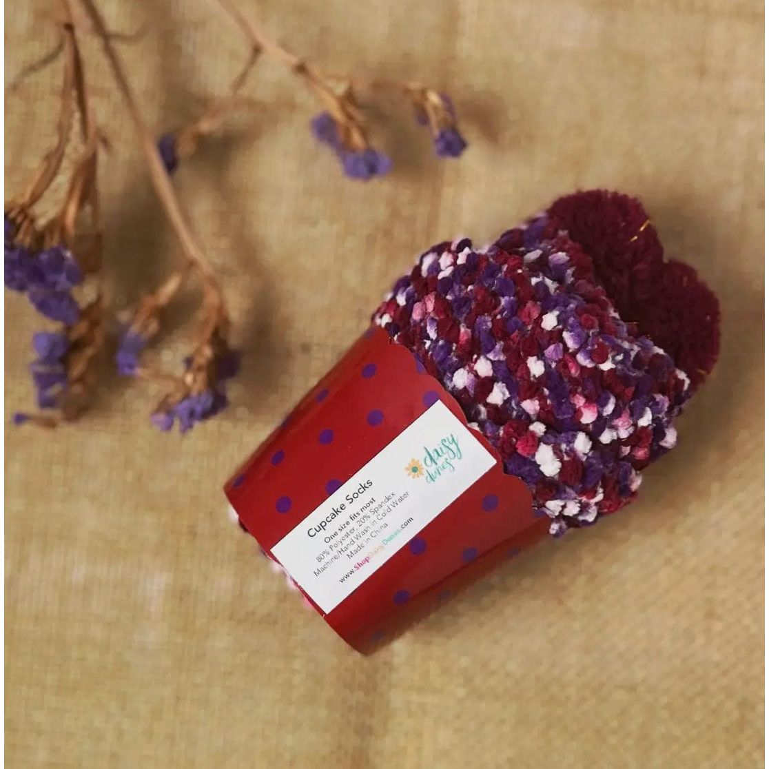 Daisy Dunes Gift-Ready Cozy Cupcake Socks | Burgundy