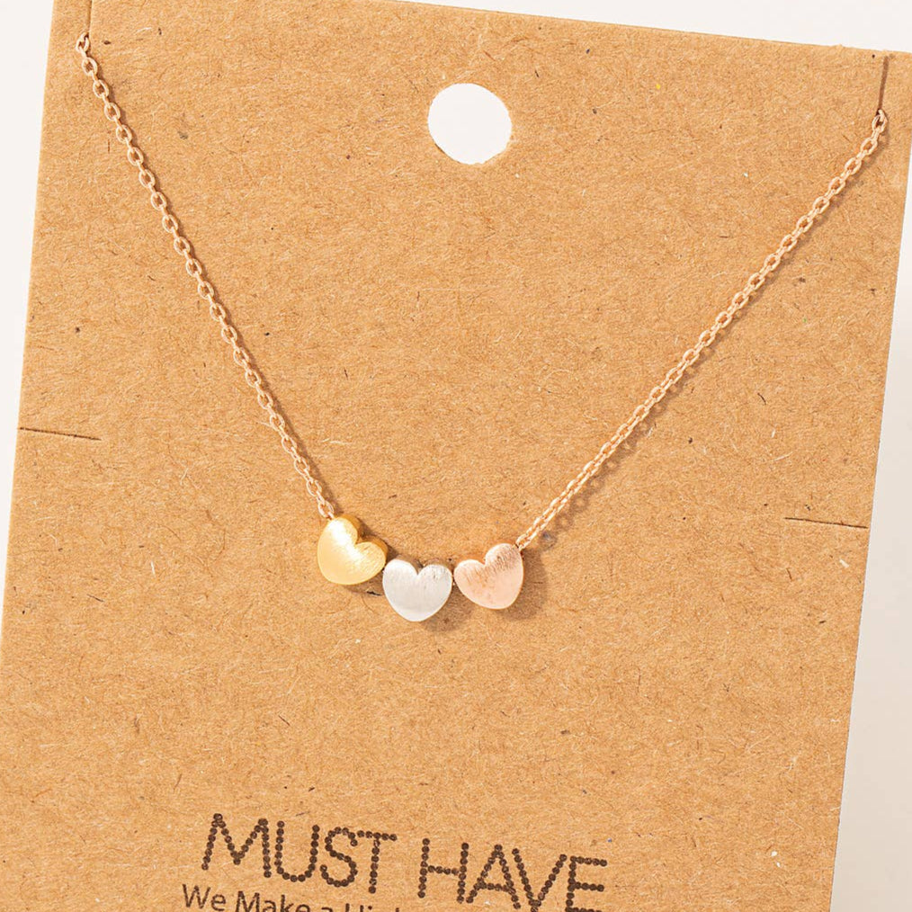 Fame Accessories Dainty Three Heart Pendant Necklace: G