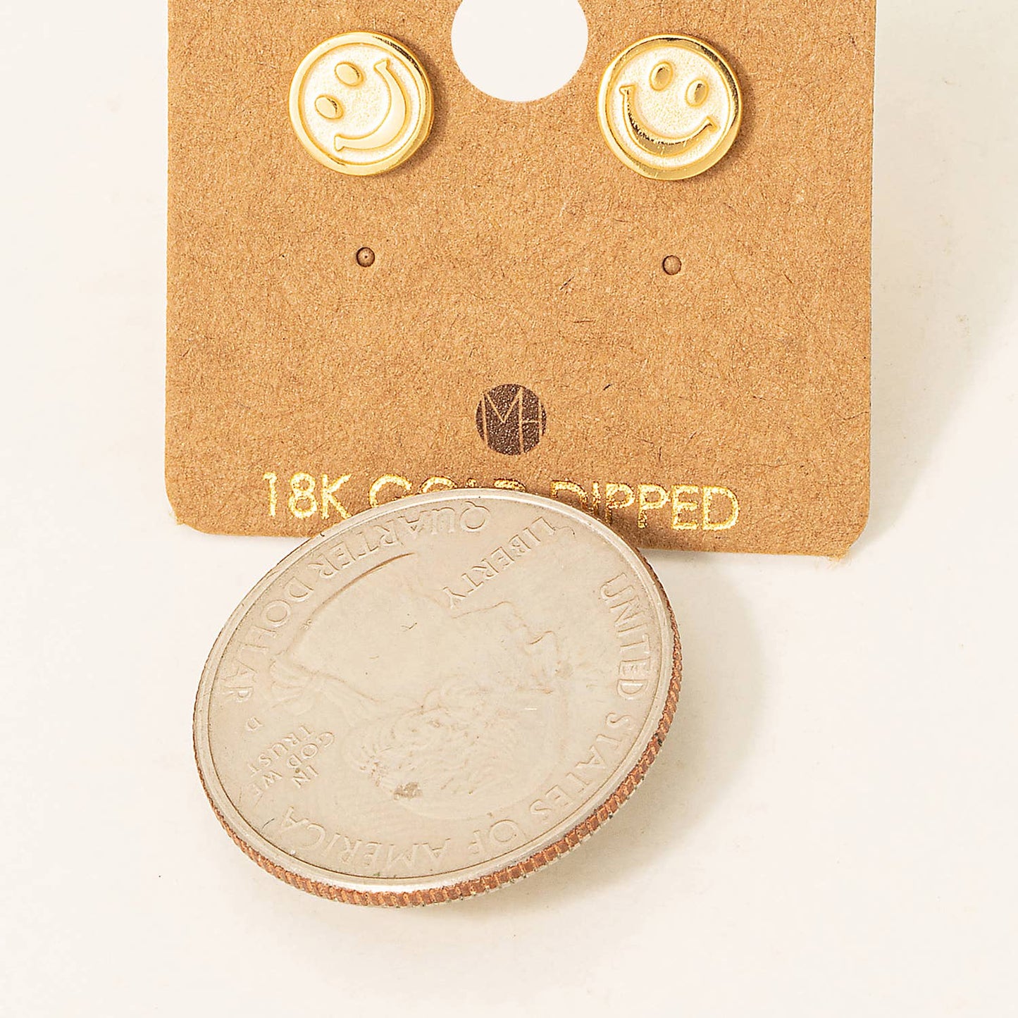 Fame Accessories Gold Dipped Smiley Face Stud Earrings: G