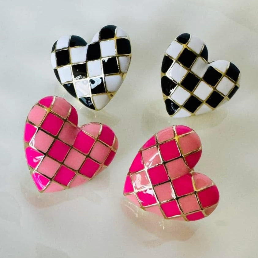 The Smiley Face Boutique Checker Babe Heart Earrings