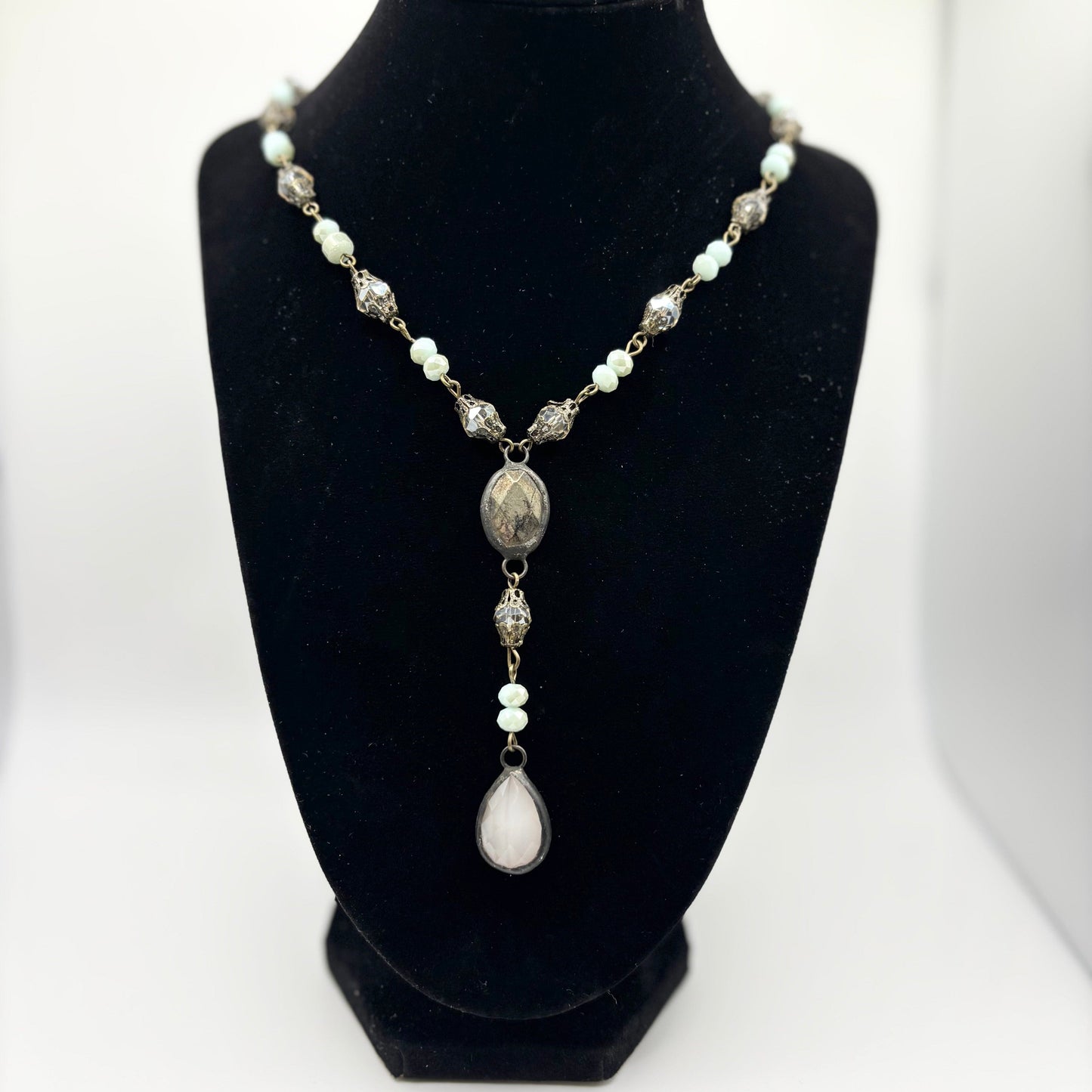 The Smiley Face Boutique Melania Clara Aqua & Blush Drop Necklace – Little Luxuries Collection
