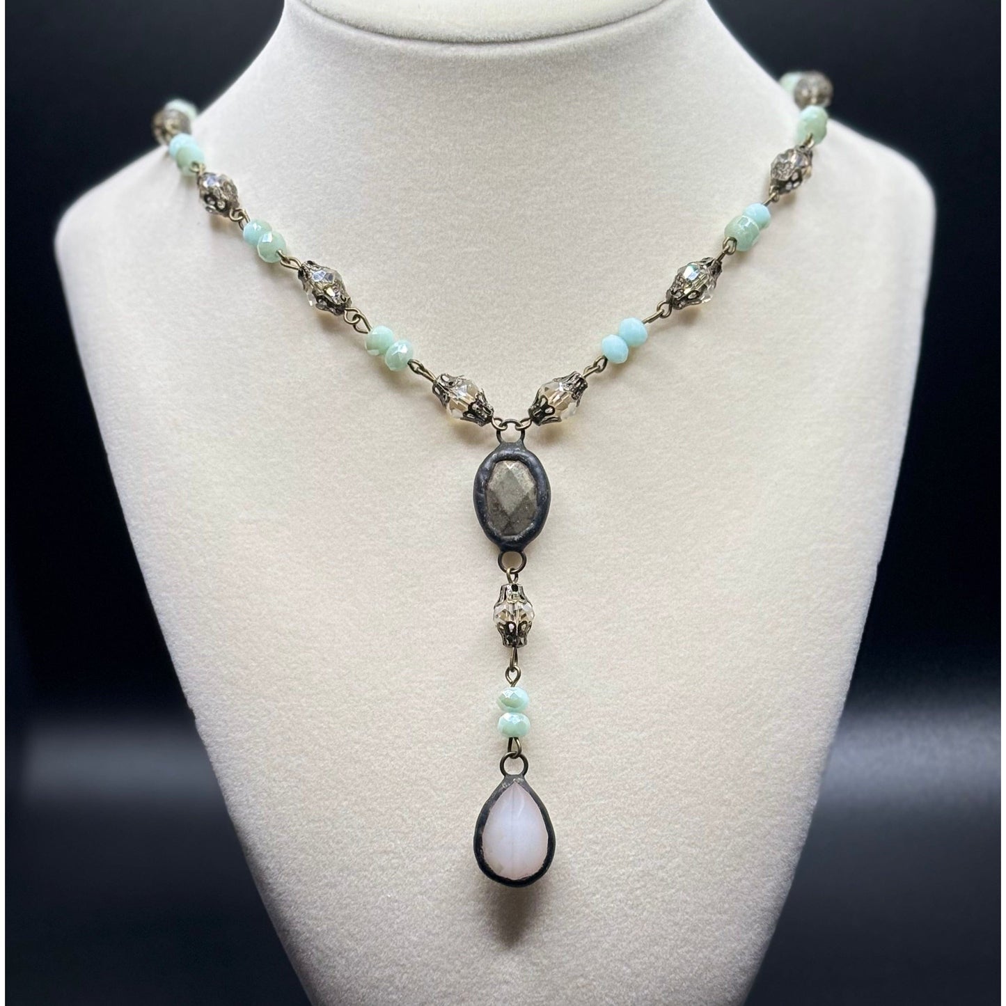 The Smiley Face Boutique Melania Clara Aqua & Blush Drop Necklace – Little Luxuries Collection