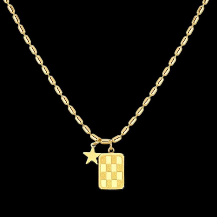 The Smiley Face Boutique Starlit Checkered Pendant Necklace – A Bold Yet Dainty Statement ✨