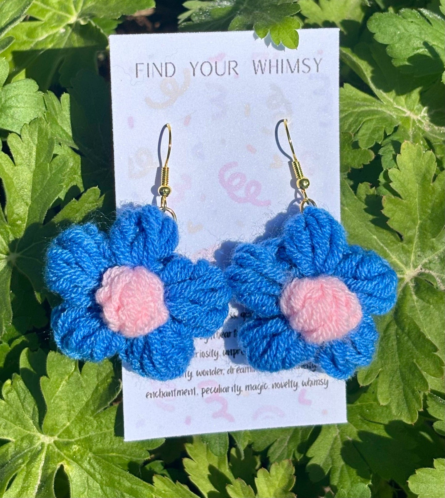 Whitney's Whimzees Blue Handmade Flower Crochet Earrings