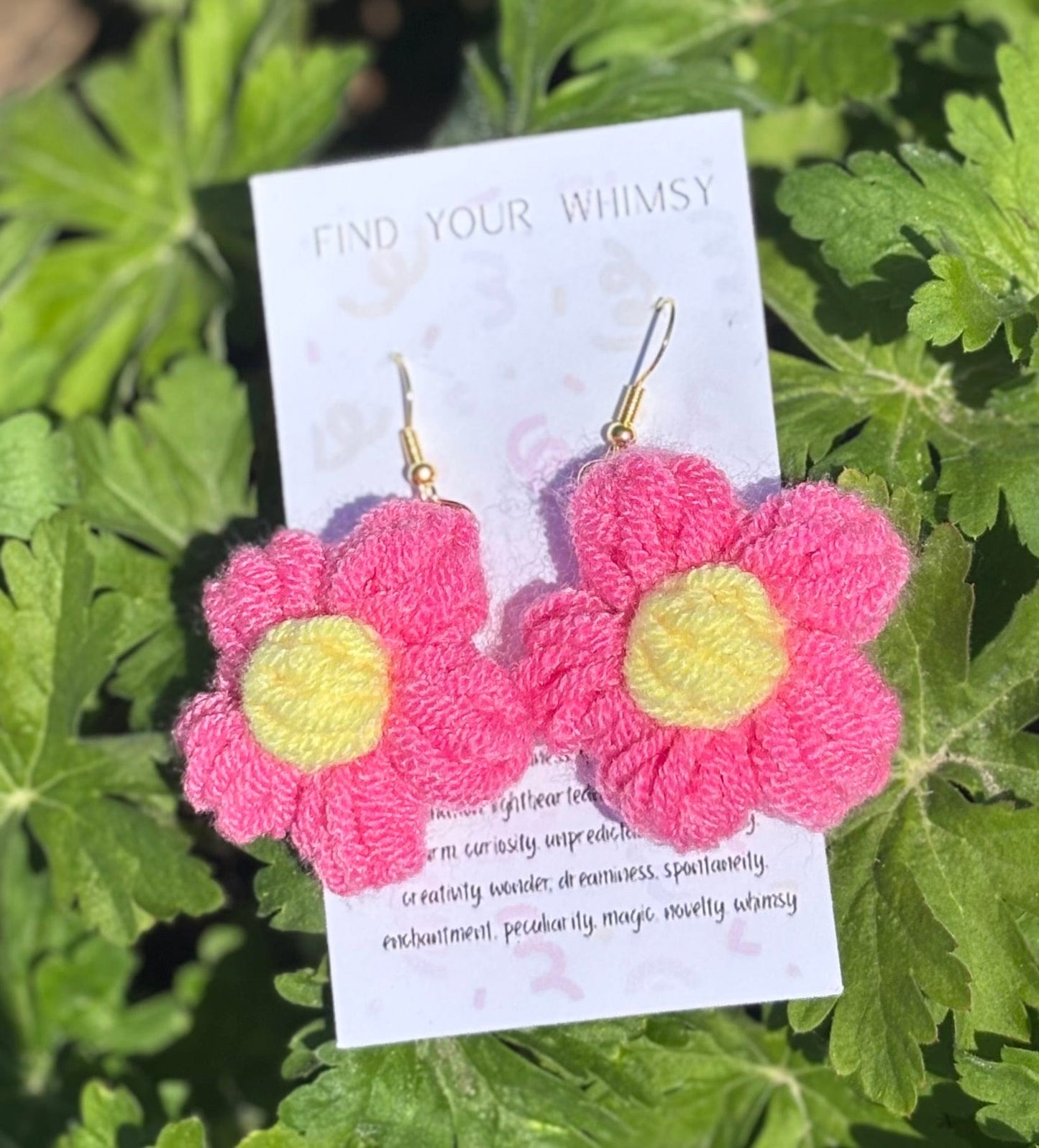 Whitney's Whimzees dark pink Handmade Flower Crochet Earrings