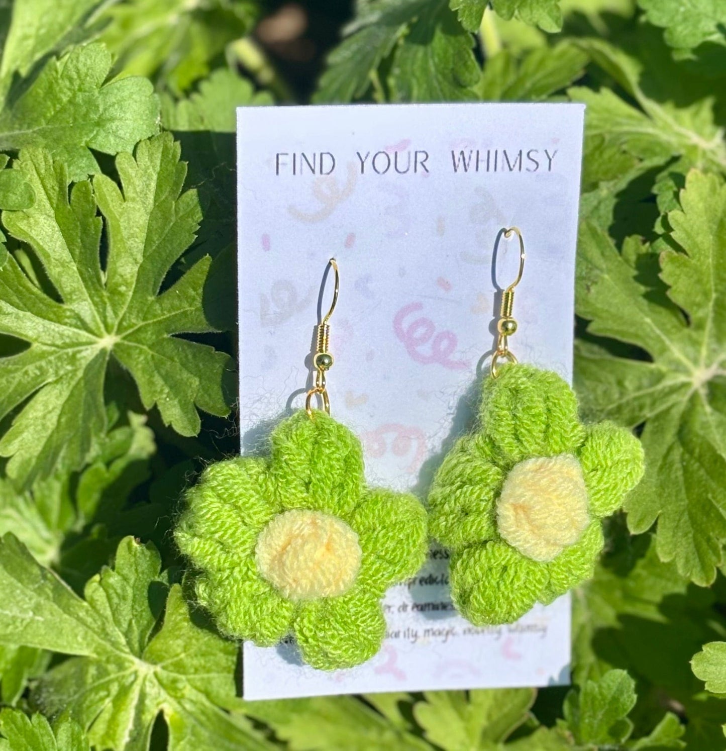 Whitney's Whimzees Green Handmade Flower Crochet Earrings
