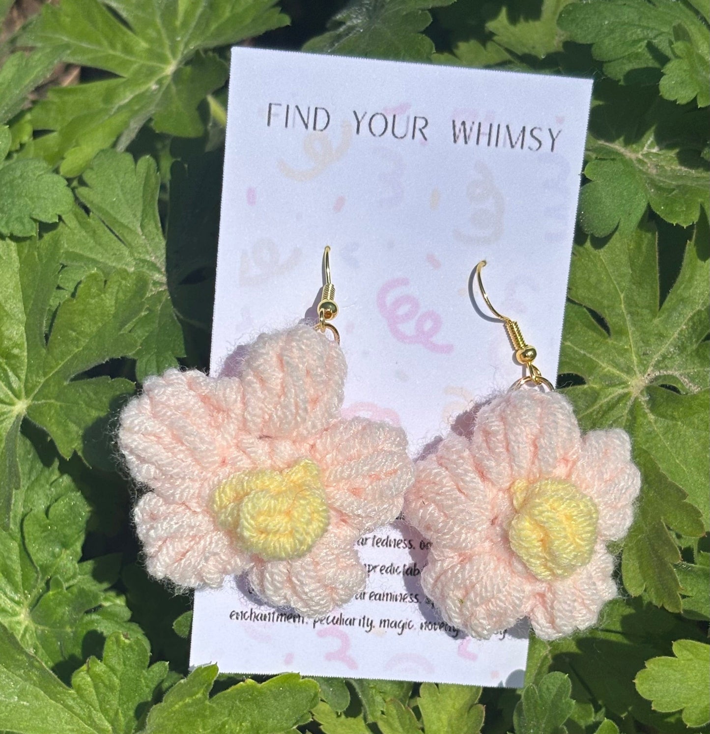 Whitney's Whimzees Pink Handmade Flower Crochet Earrings