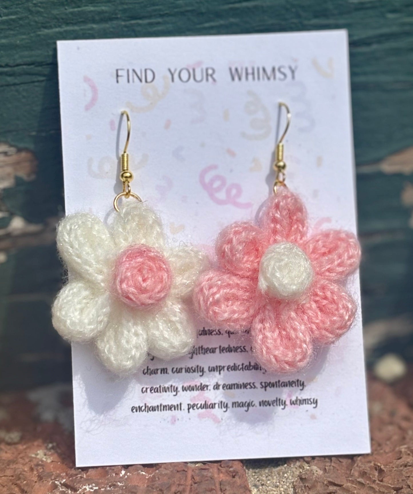 Whitney's Whimzees Pink/White Set Handmade Flower Crochet Earrings - 1.25 inch Flowers