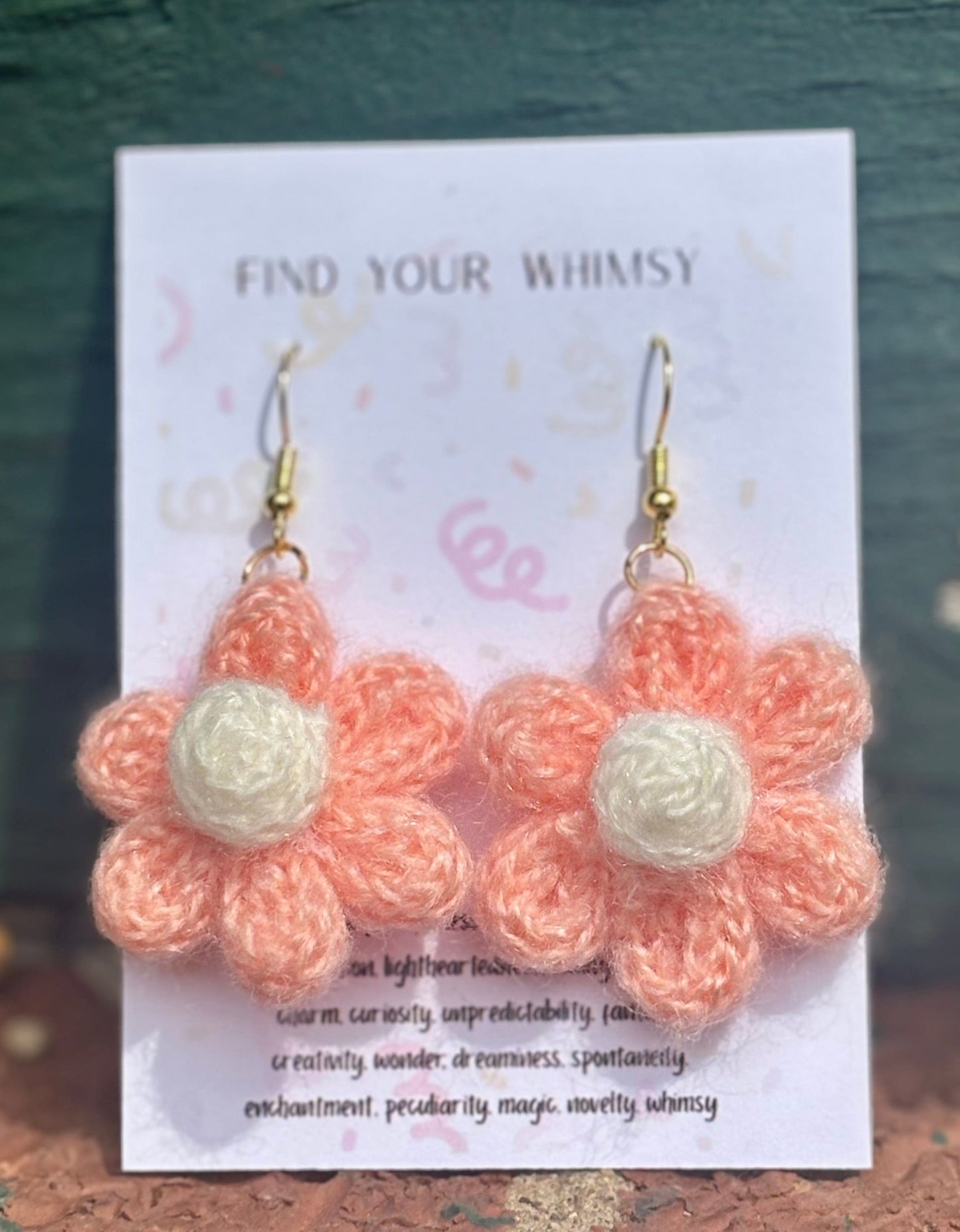 Whitney's Whimzees Pink with White Center Handmade Flower Crochet Earrings - 1.25 inch Flowers