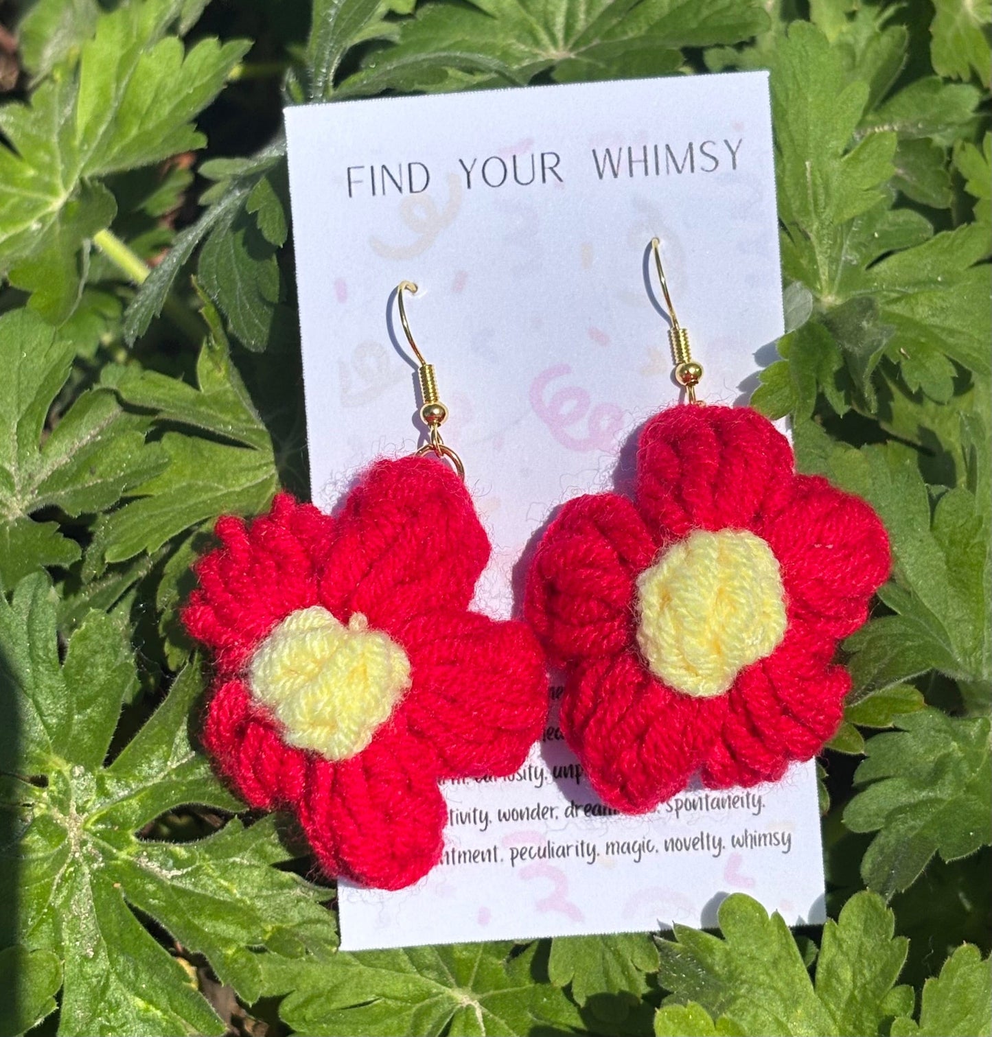 Whitney's Whimzees Red Handmade Flower Crochet Earrings