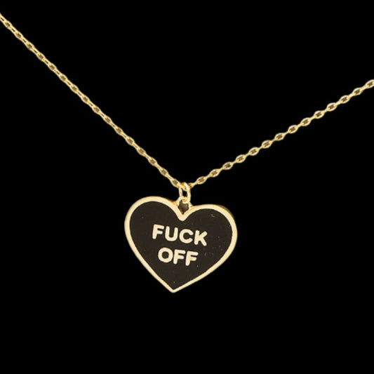 Fame Accessories Fuck Off Heart Pendant Necklace: BK