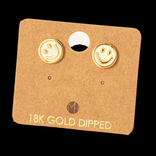 Fame Accessories Gold Dipped Smiley Face Stud Earrings: G