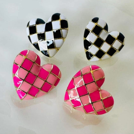 The Smiley Face Boutique Checker Babe Heart Earrings