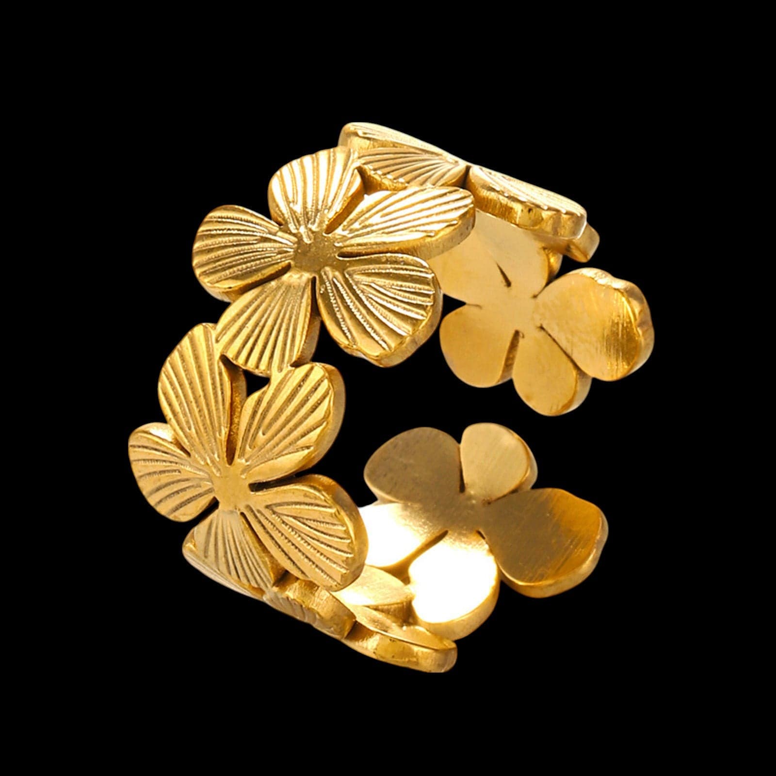 The Smiley Face Boutique 🌸 Golden Bloom Open Ring – Floral Elegance with a Modern Twist! 🌸