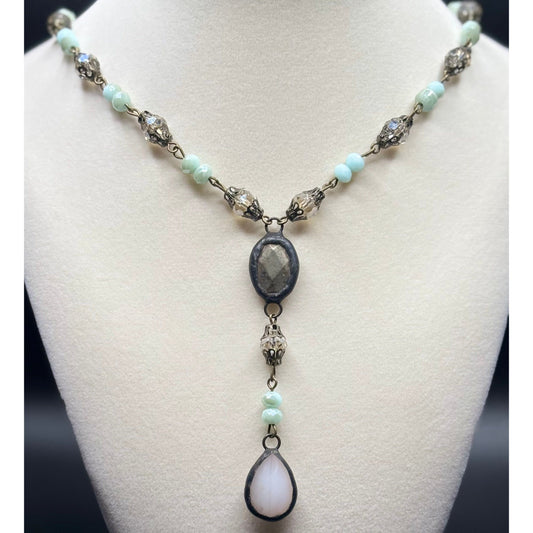 The Smiley Face Boutique Melania Clara Aqua & Blush Drop Necklace – Little Luxuries Collection