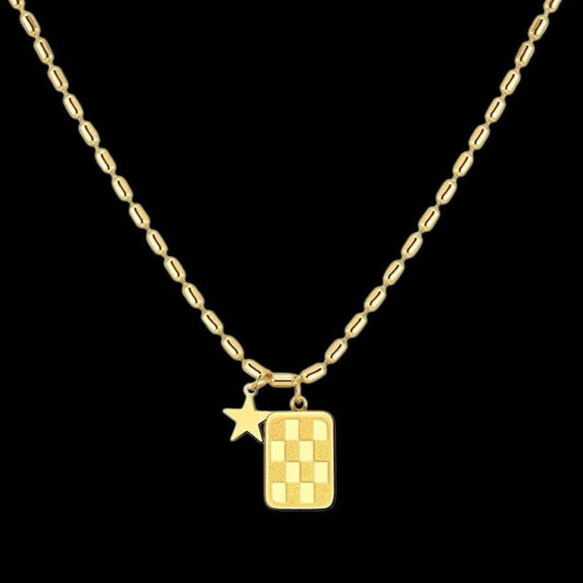 The Smiley Face Boutique Starlit Checkered Pendant Necklace – A Bold Yet Dainty Statement ✨