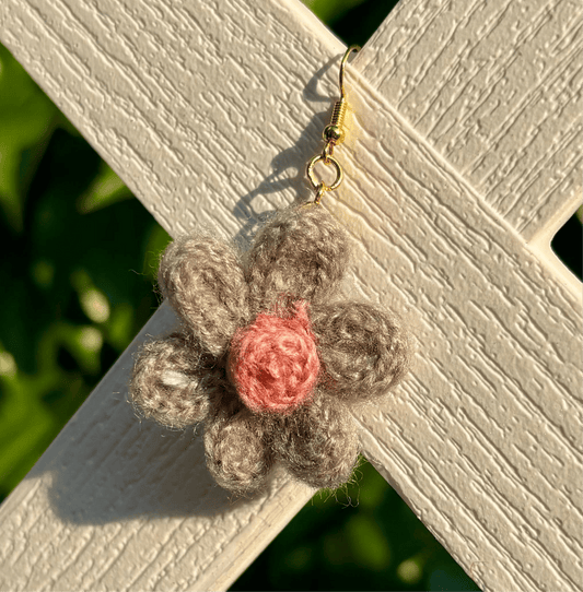 Whitney's Whimzees Handcrafted Flower Crochet Earrings - 1.25” (Gray)