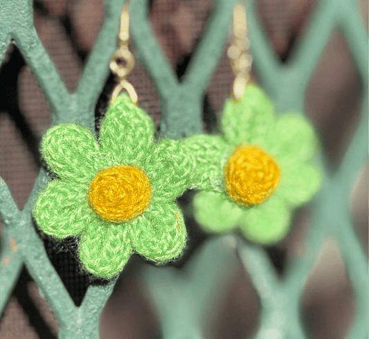 Whitney's Whimzees Handcrafted Flower Crochet Earrings - 1.25” (Greens)