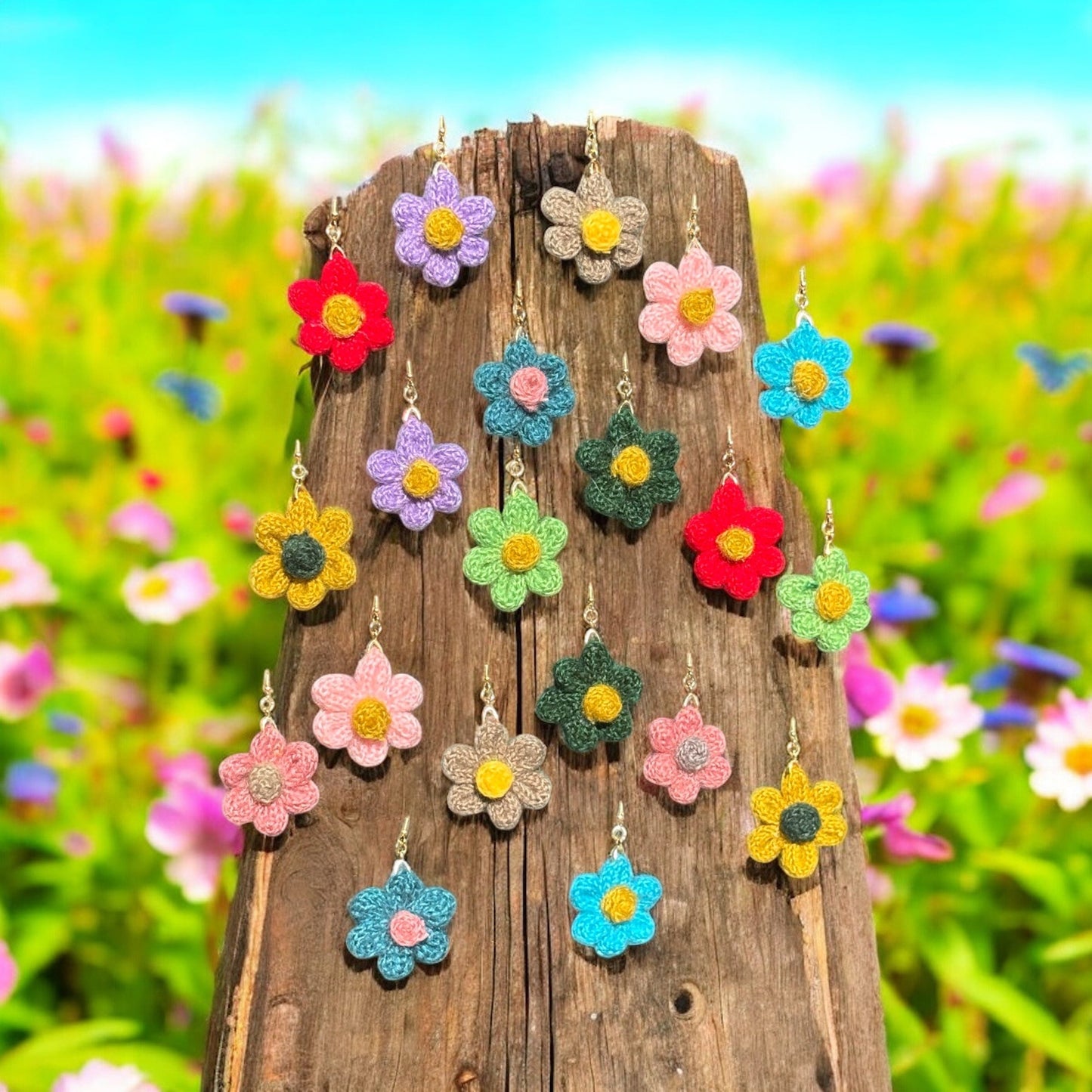 Whitney's Whimzees Handcrafted Flower Crochet Earrings - 1.25” (Lavender)