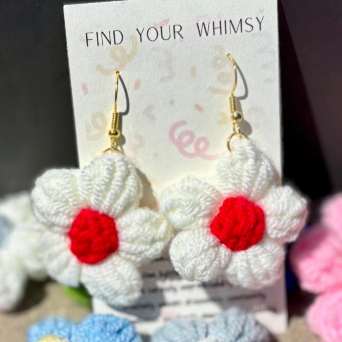 Whitney's Whimzees Handmade Flower Crochet Earrings - 1.75 inch Flowers